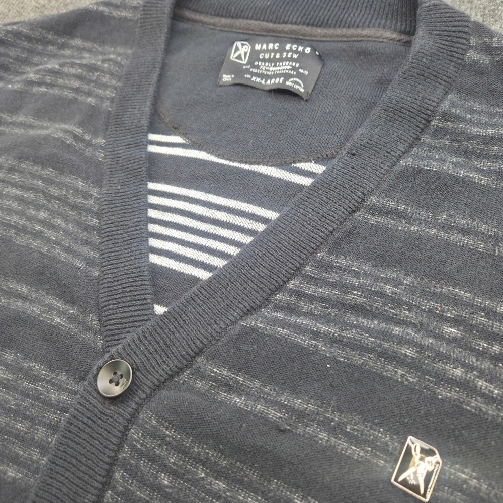 Marc Ecko Cardigan Mens XXL Gray Cotton Striped V-Neck Button Front Sweater